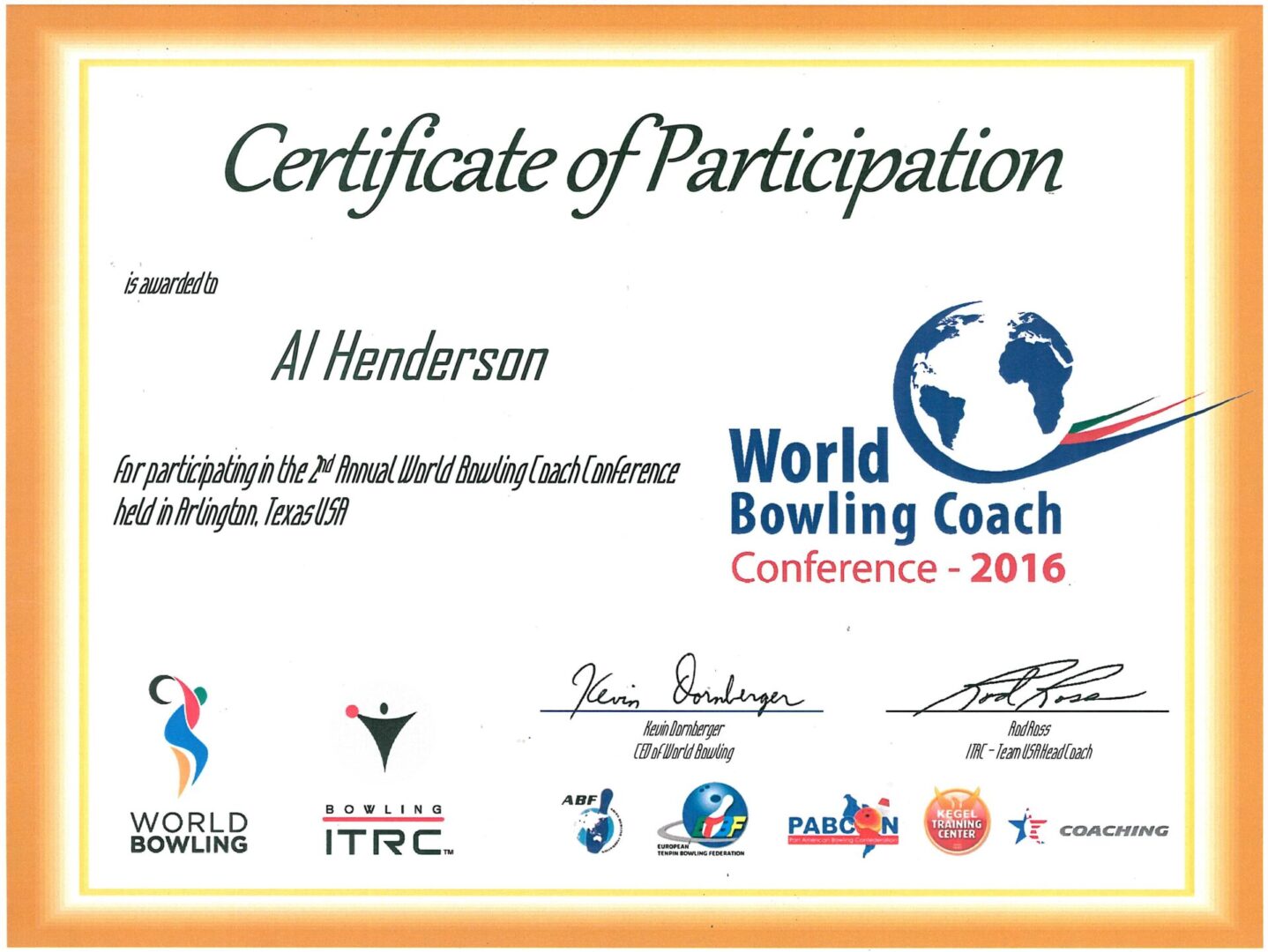 World Coaches Certificate 2016